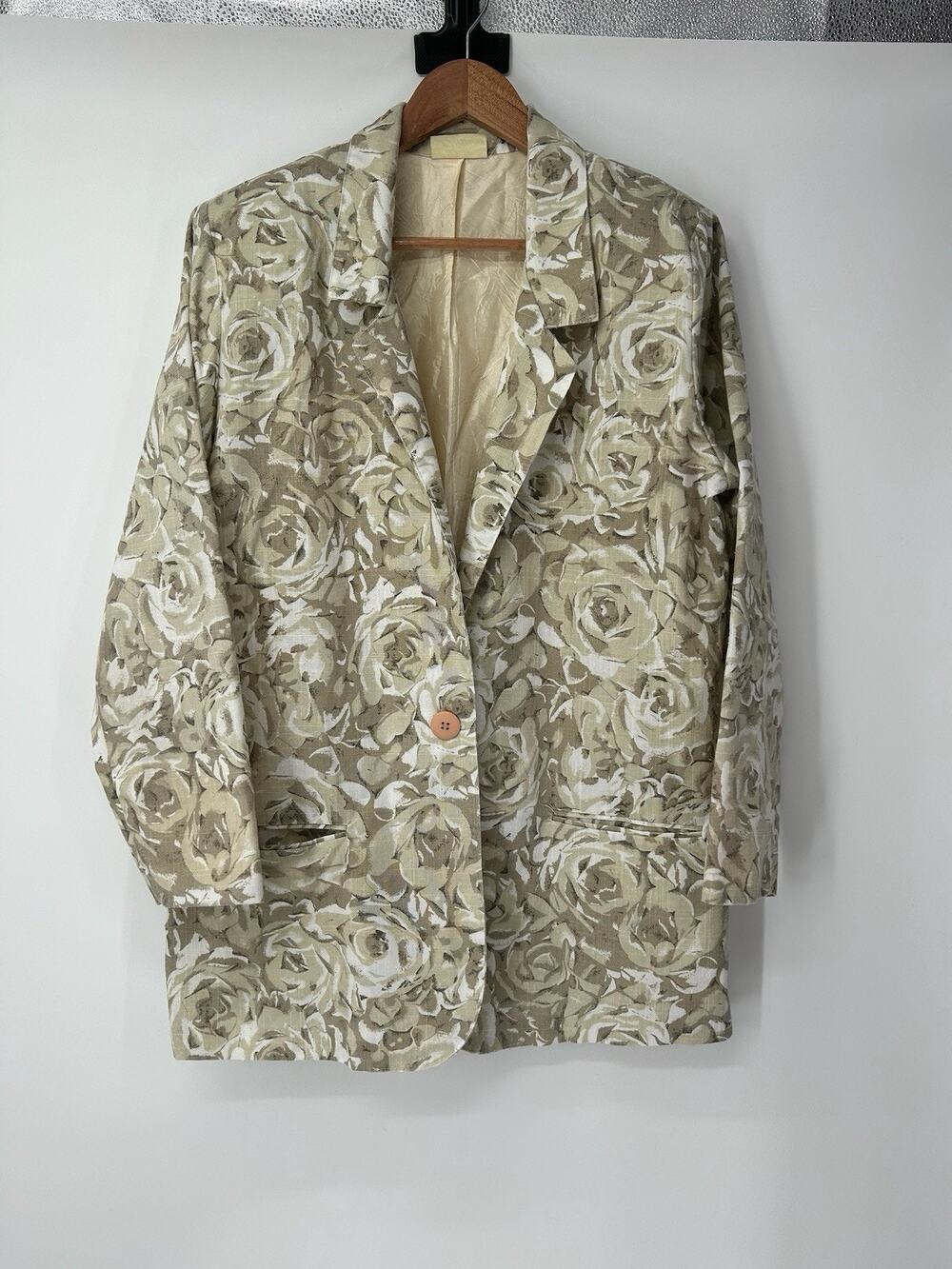 Bianca Blazer 14 Gray Floral Beige Preppy Statement Career Jacket Made In US